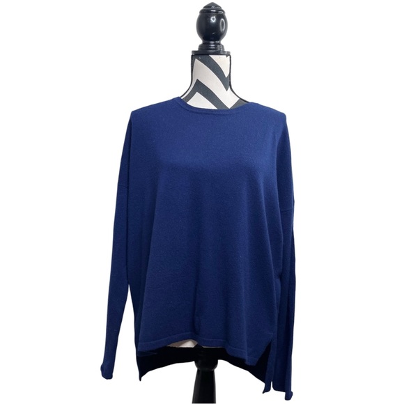 Vince 100% Cashmere Sz L Navy Blue Boat Neck Sweater - Picture 1 of 10